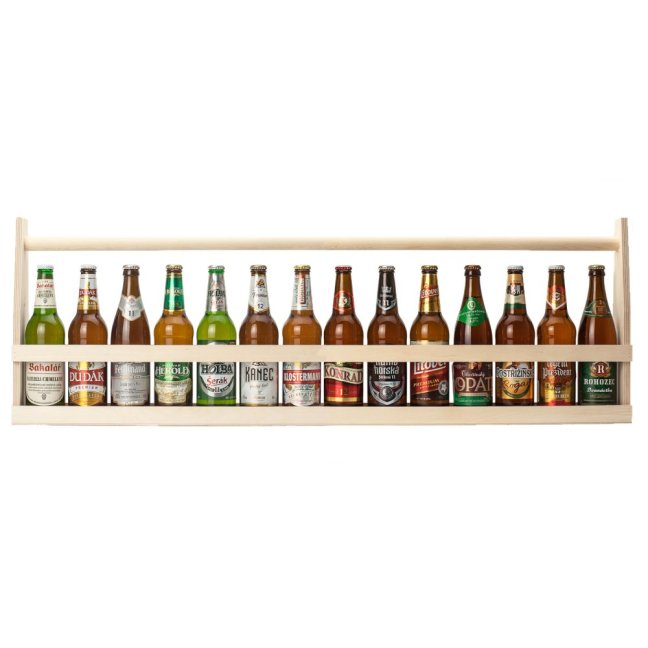 Beershop Metr českých piv ve dřevěném nosiči